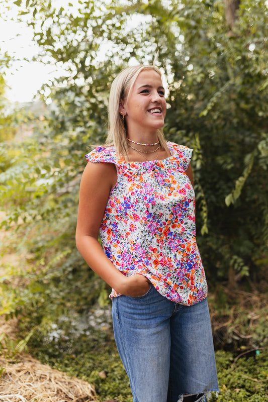 Floral Flutter Sleeve Tank