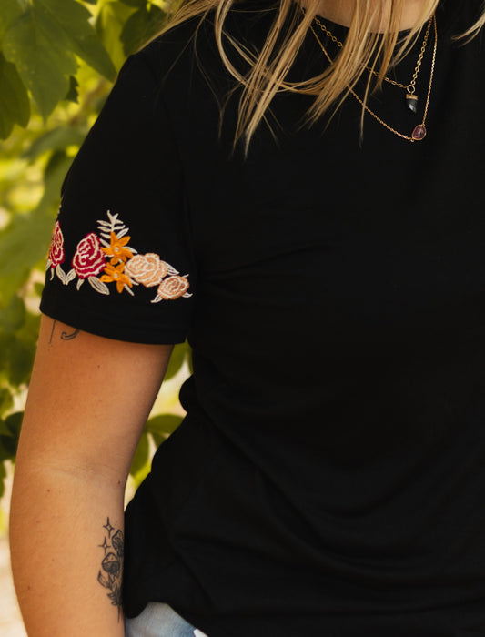 Floral Embroidered Short Sleeve Top