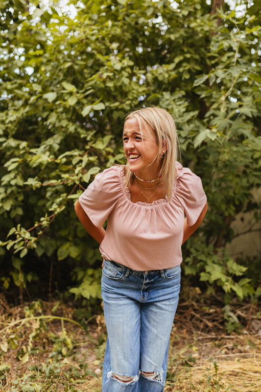 Pink Relaxed Off-Shoulder Top