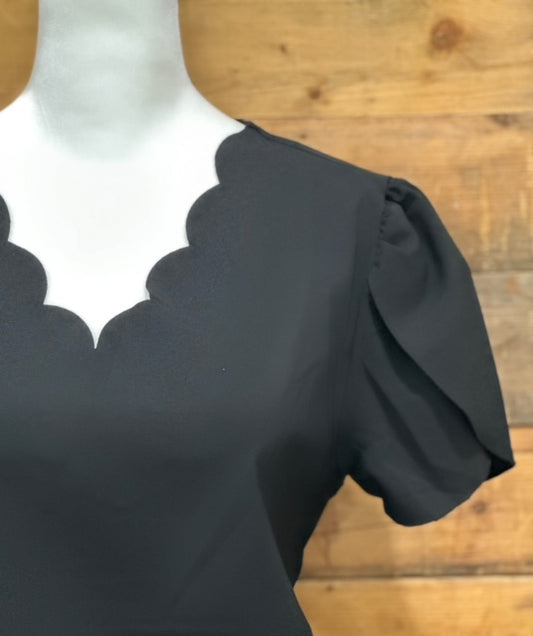 Scallop Neck Petal Sleeve Blouse