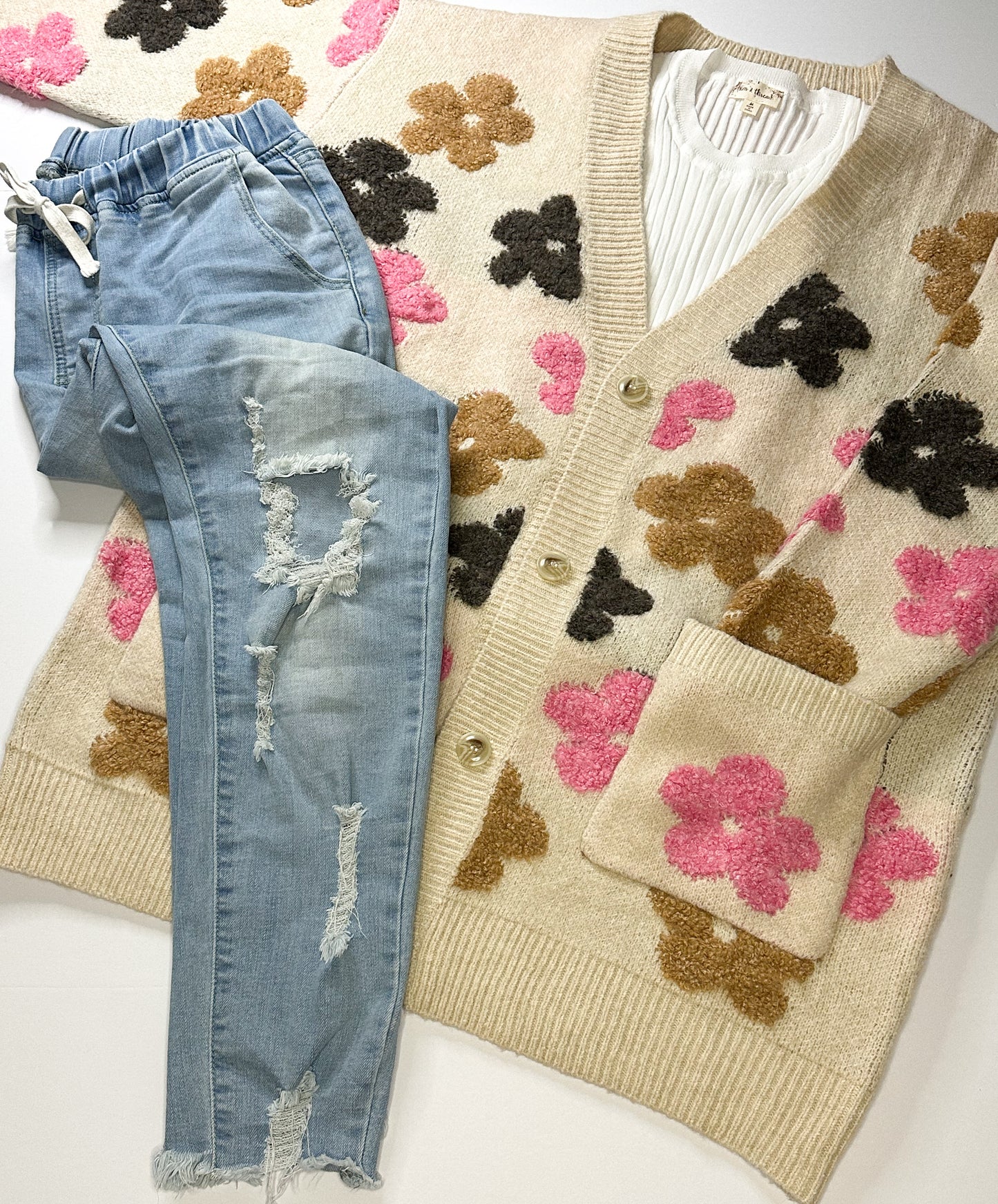 Sweater Cardigan with Flowers